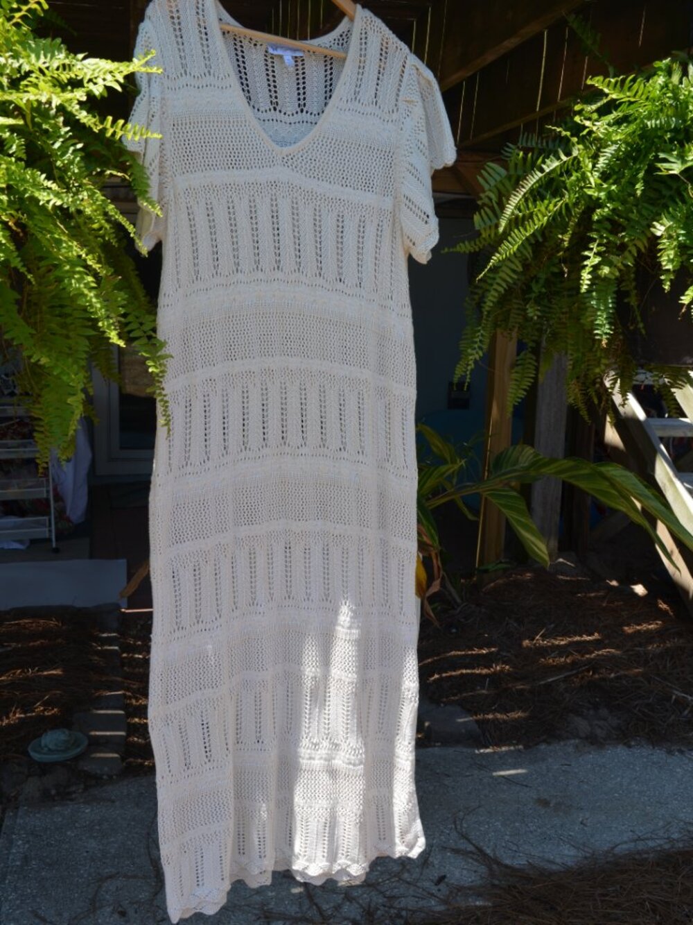 Cotton Crochet Knit Maxi Dress Ivory Beach Cover Up Boho Resort  Plus Sz XL - 4X